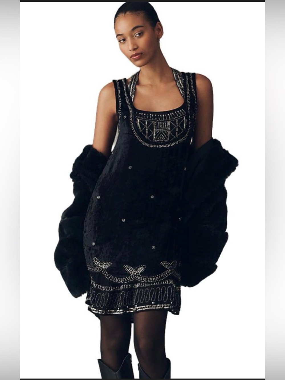 Anthropologie Black Velvet Beaded dress NWT